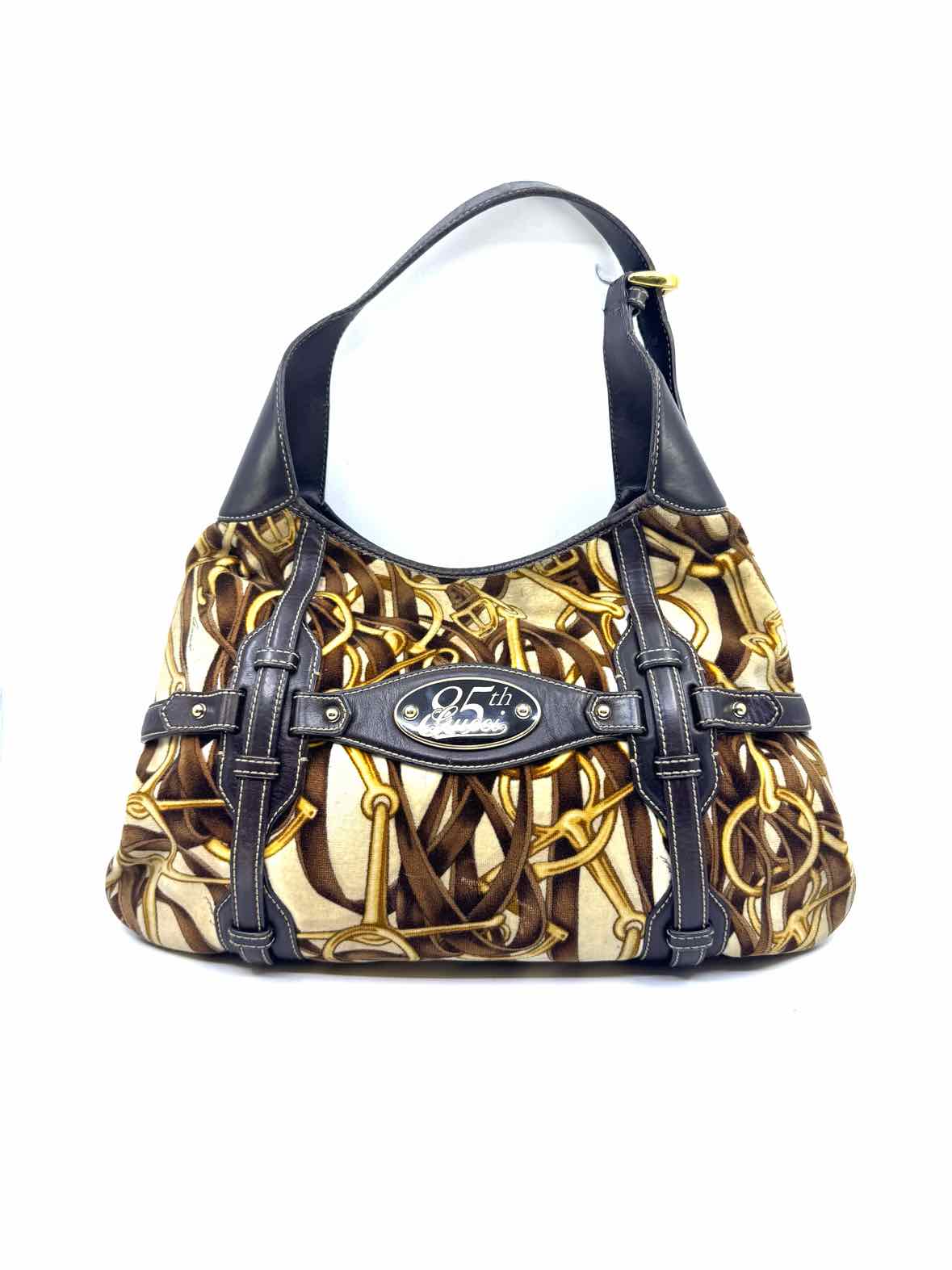 GUCCI Brown, beige Velvet Horsebit Handbag - Product Image 2