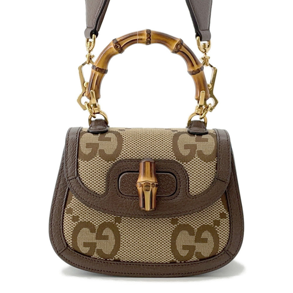 GUCCI Bamboo Jumbo GG Top Handle Bag Beige/Brown686864 Canvas Leather Size Mini | Studio Nafay