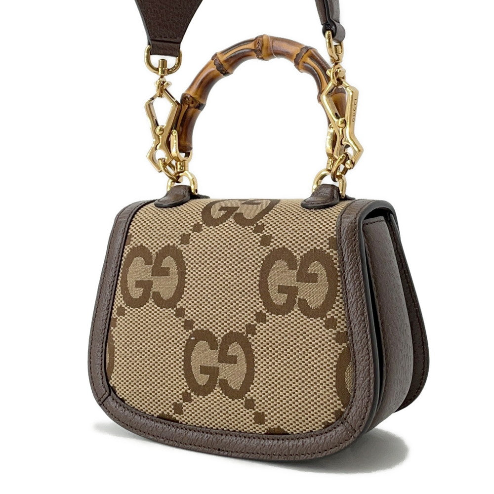 GUCCI Bamboo Jumbo GG Top Handle Bag Beige/Brown686864 Canvas Leather Size Mini - Product Image 2