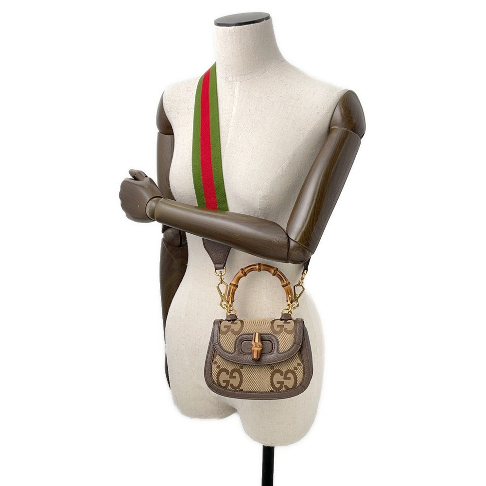 GUCCI Bamboo Jumbo GG Top Handle Bag Beige/Brown686864 Canvas Leather Size Mini - Product Image 4