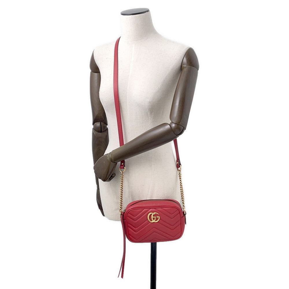 GUCCI GG Marmont Mini Shoulder Bag Red/Beige448065 Leather Size Mini - Product Image 4