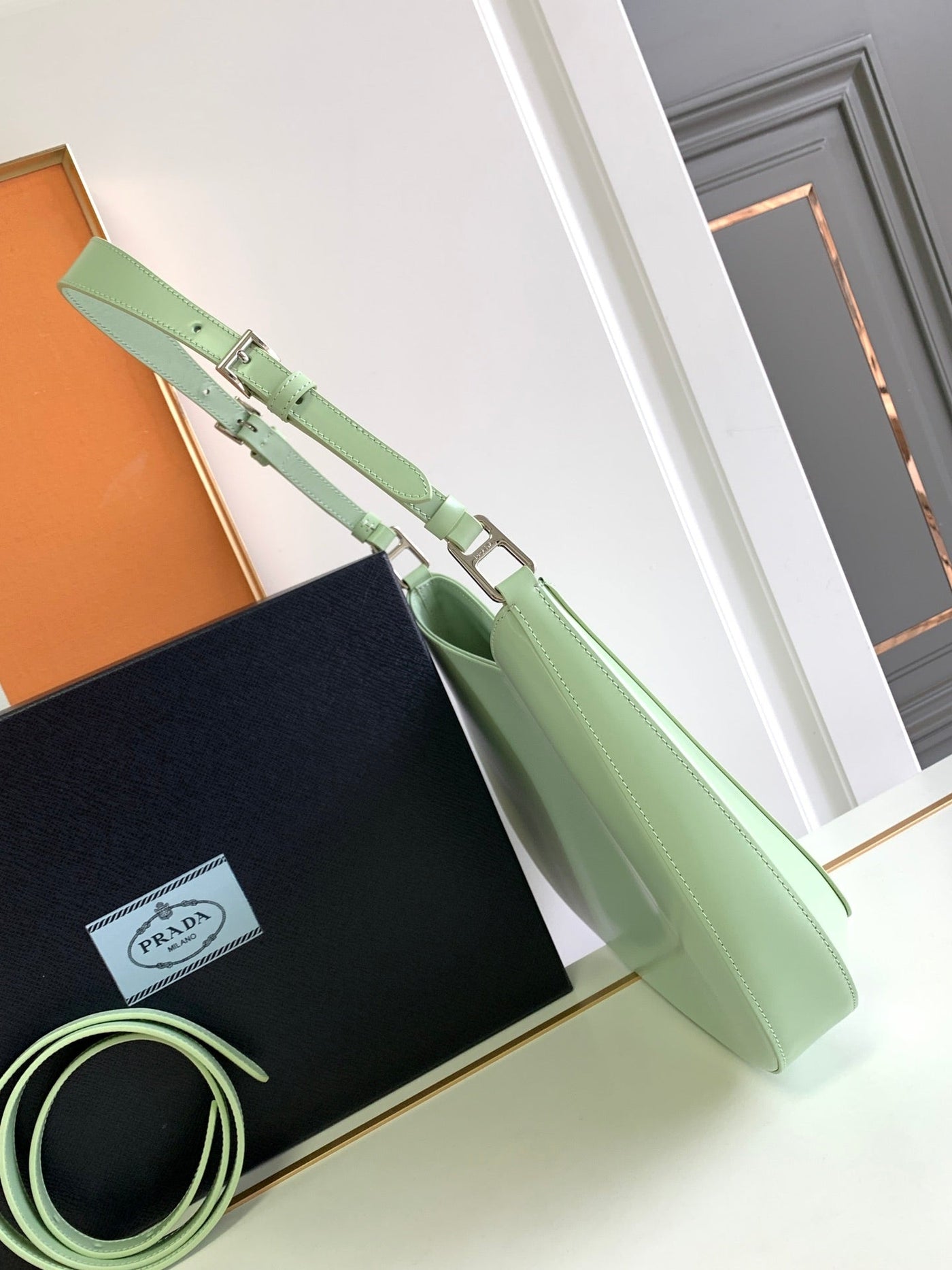 CLEO 30 LIGHT GREEN BRUSHED LEATHER SHOULDER BAG - Product Image 2