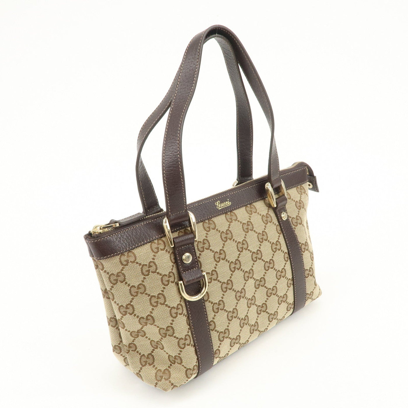 GUCCI Abbey GG Canvas Leather Tote Bag Beige Dark Brown 141471 - Product Image 4