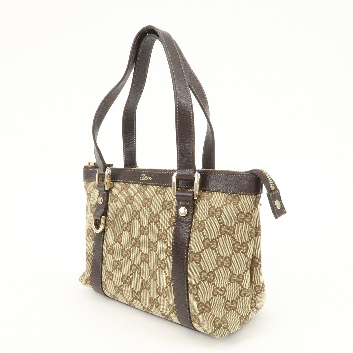 GUCCI Abbey GG Canvas Leather Tote Bag Beige Dark Brown 141471 - Product Image 3