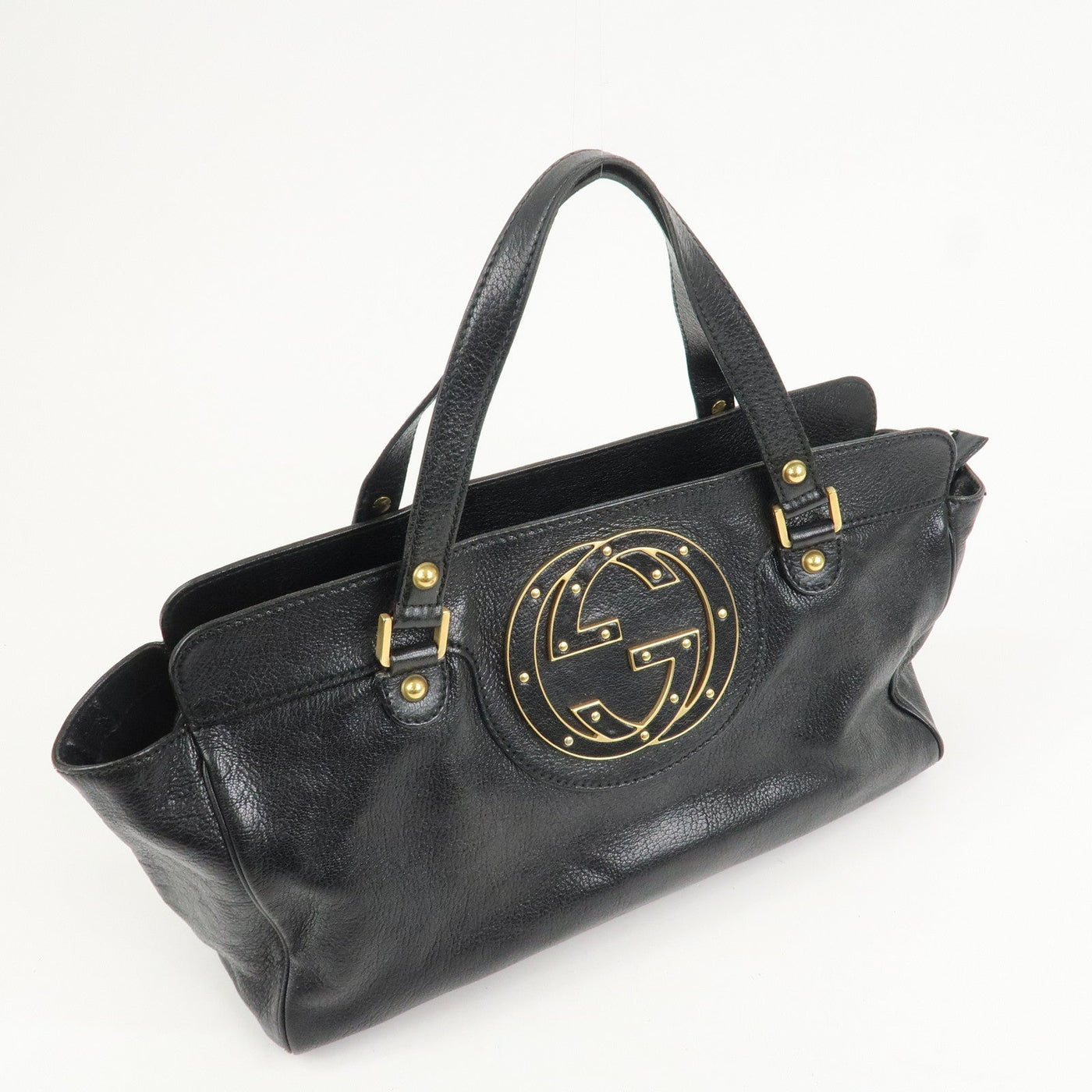 GUCCI Interlocking G Leather Blondie Studs Hand Bag Black 121551 - Product Image 4