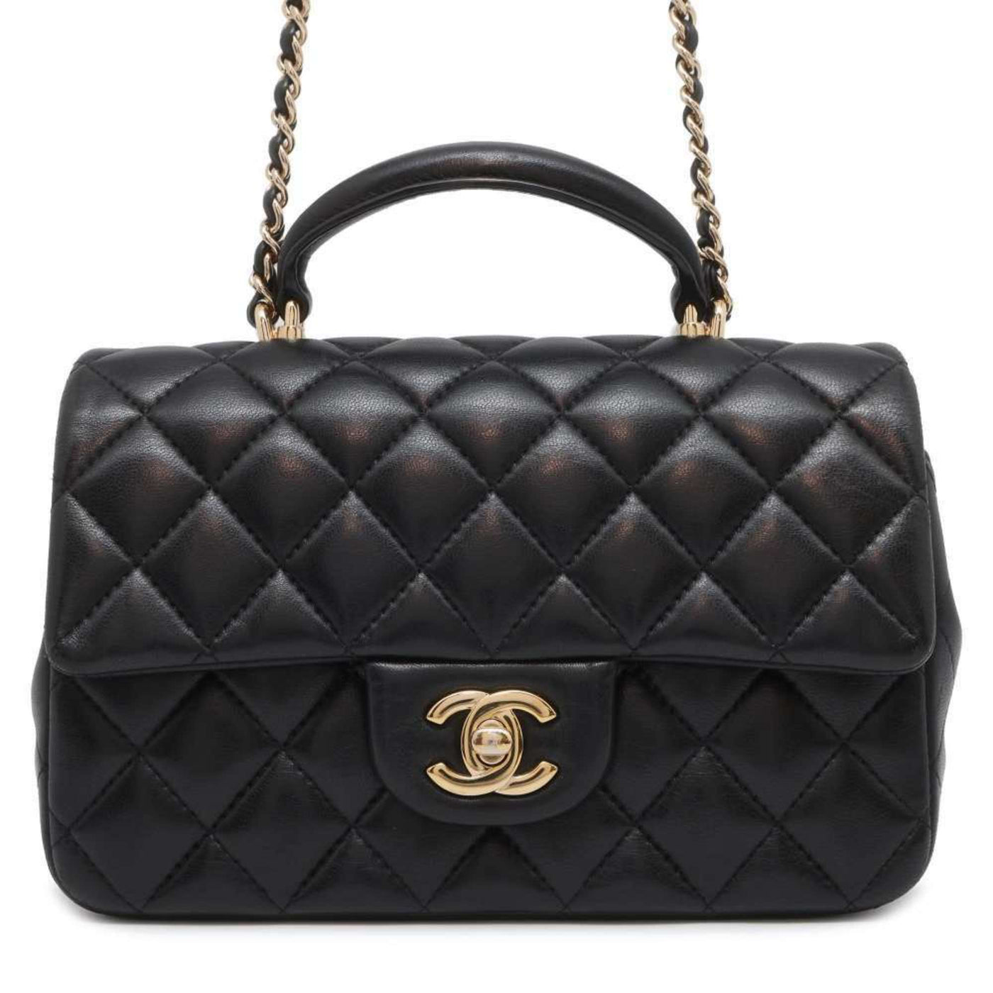 Chanel Chain Shoulder Bag Matelasse Coco Mark Top Handle Mini Lambskin | Studio Nafay