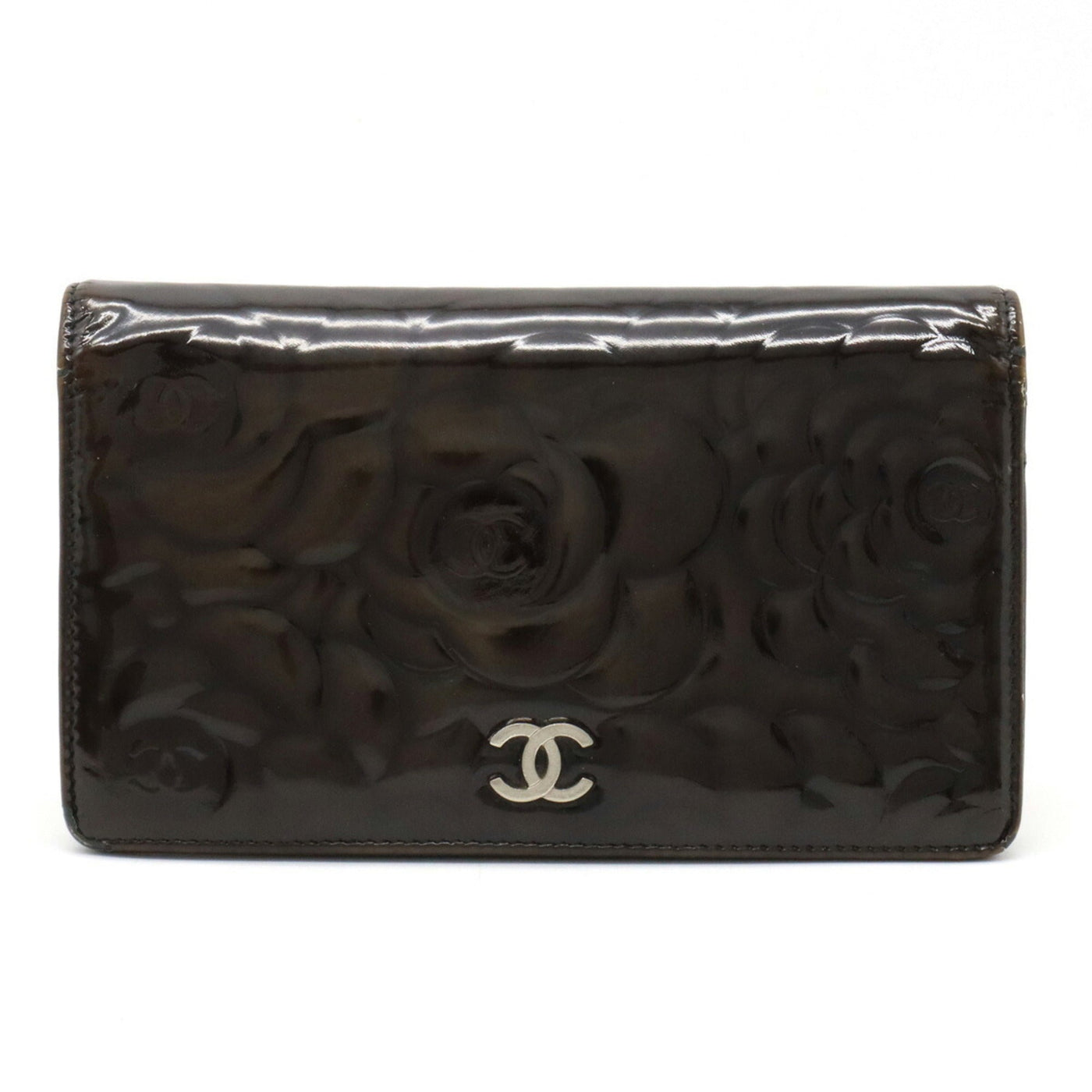 CHANEL Camellia Motif Here Mark Bifold Patent Leather Enamel Black - Product Image 2