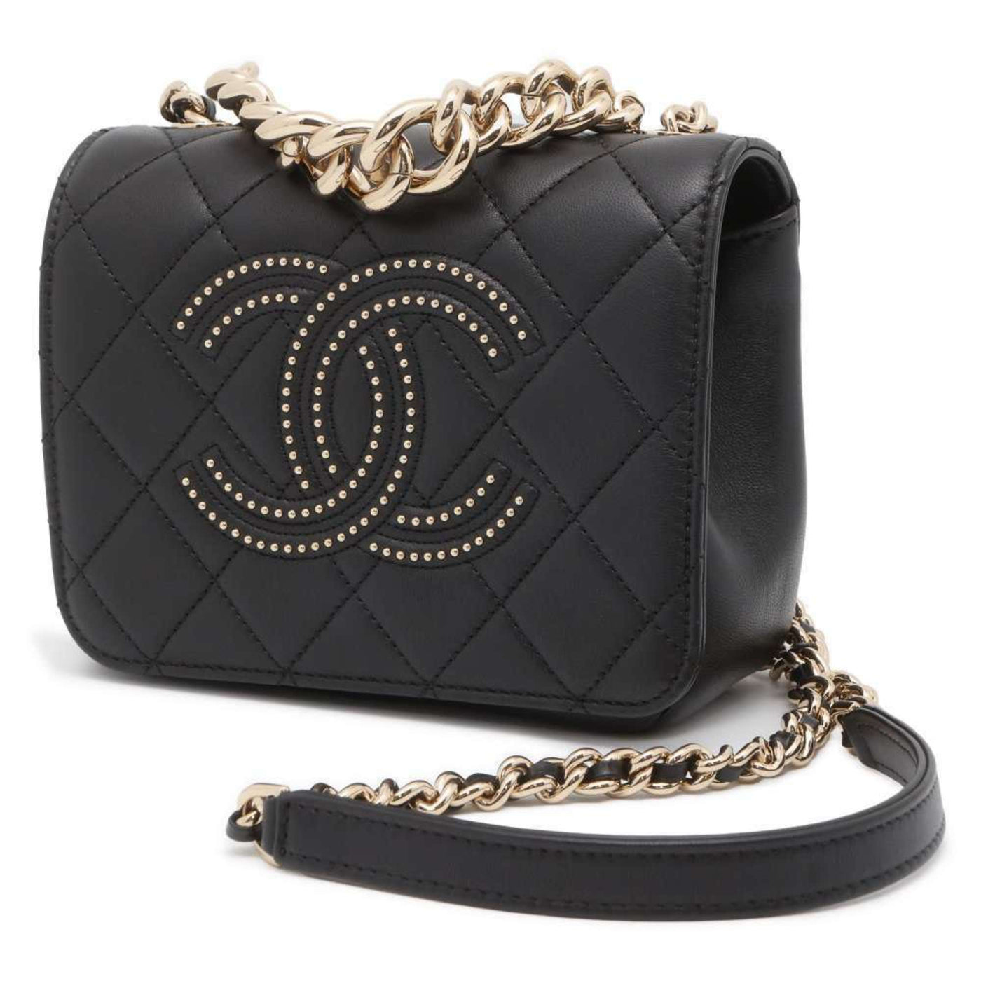 Chanel Chain Shoulder Bag Matelasse Coco Mark Studs Lambskin 2way Handbag Black | Studio Nafay