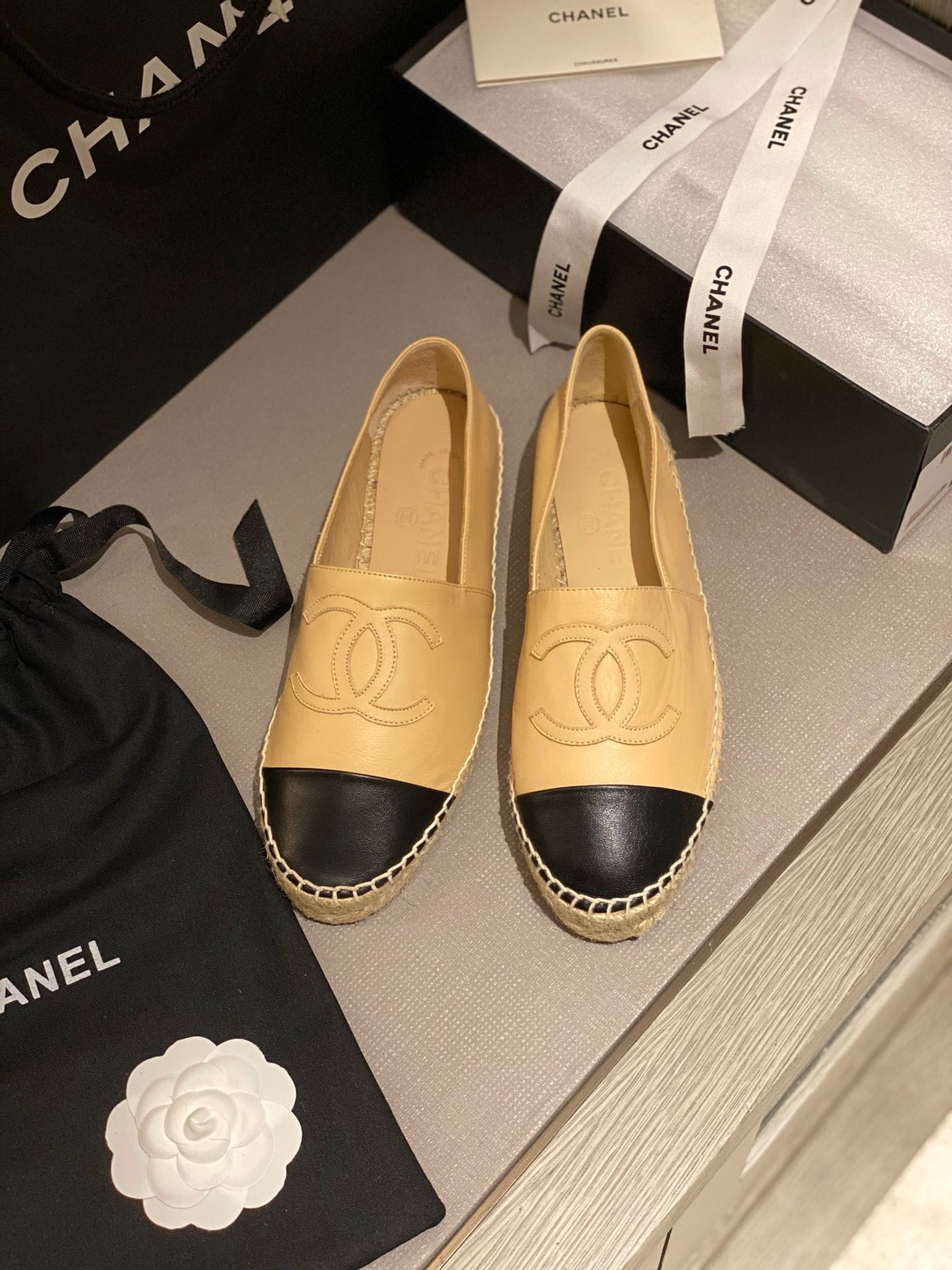 cc espadrilles beige black calfskin - Product Image 4