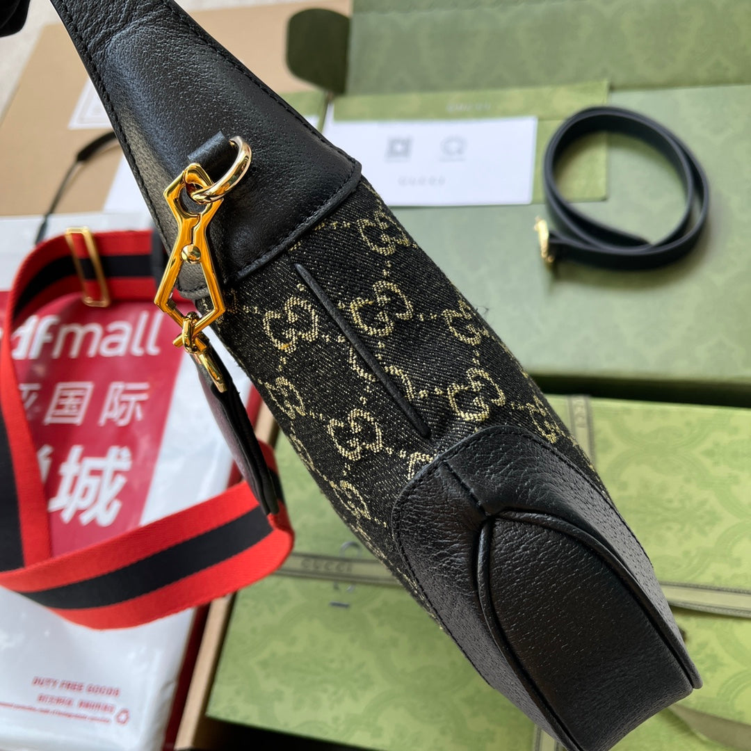 JACKIE SHOULDER BAG 28 IN BLACK YELLOW DENIM AND BLACK CALFSKIN TRIM GOLD HARDWARE - Product Image 2