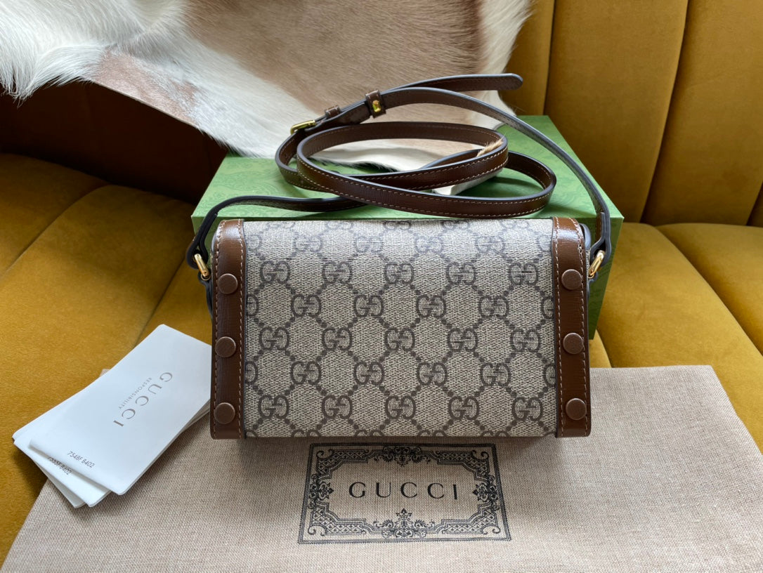 GG HORSEBIT MINI 18 BAG BEIGE CANVAS AND BROWN CALFSKIN | Studio Nafay