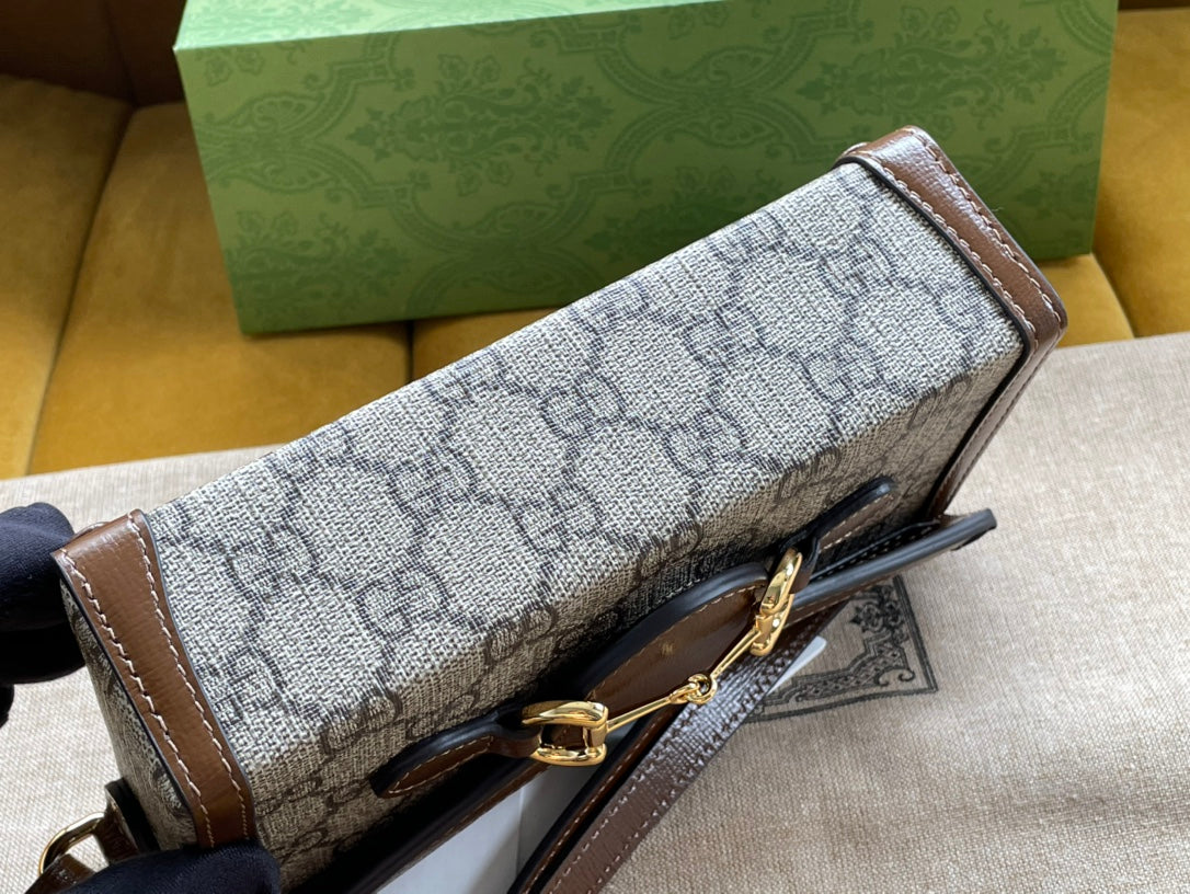 GG HORSEBIT MINI 18 BAG BEIGE CANVAS AND BROWN CALFSKIN - Product Image 2