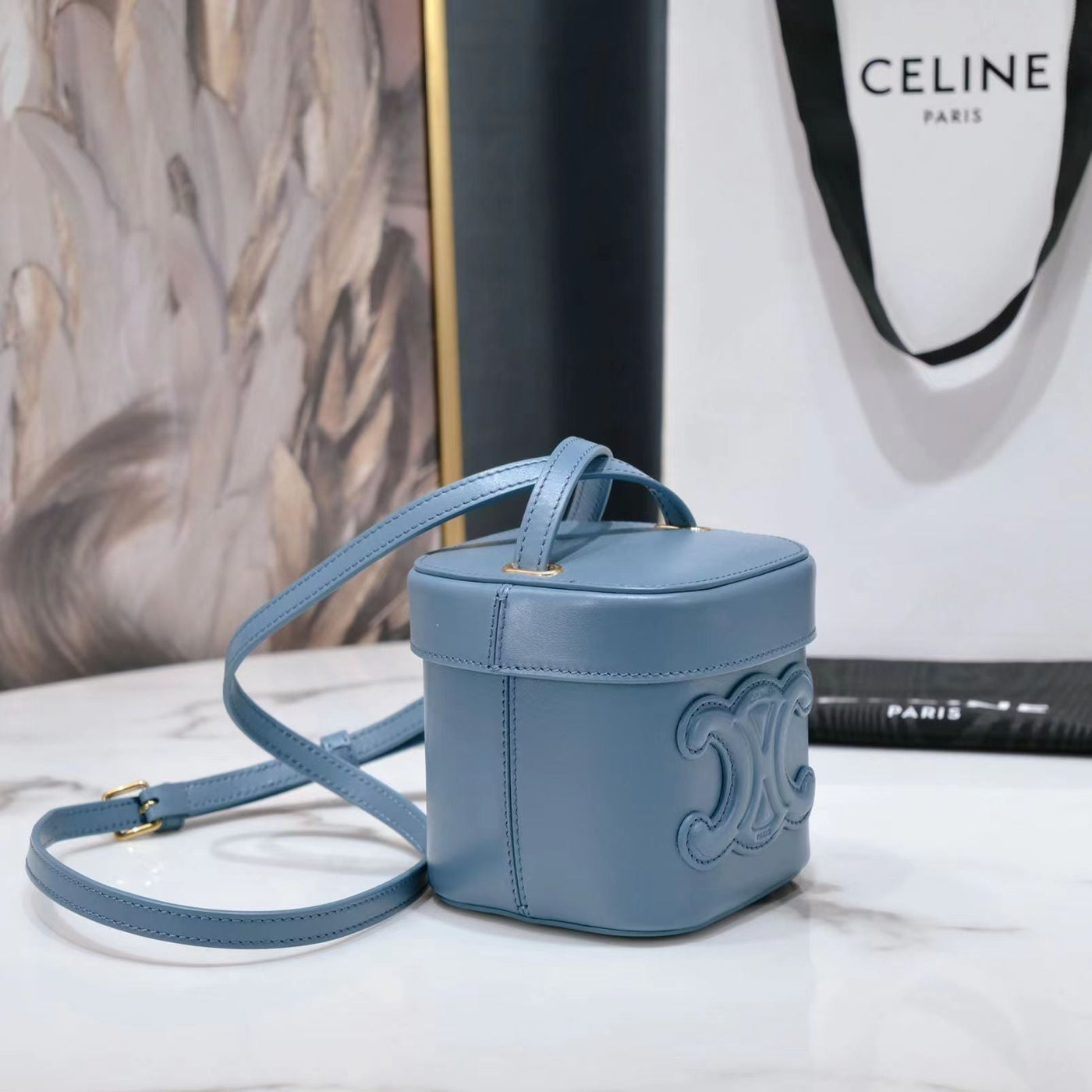 SQUARE BOX CROSSBODY BAG 11 AZURE BLUE CALFSKIN - Product Image 2