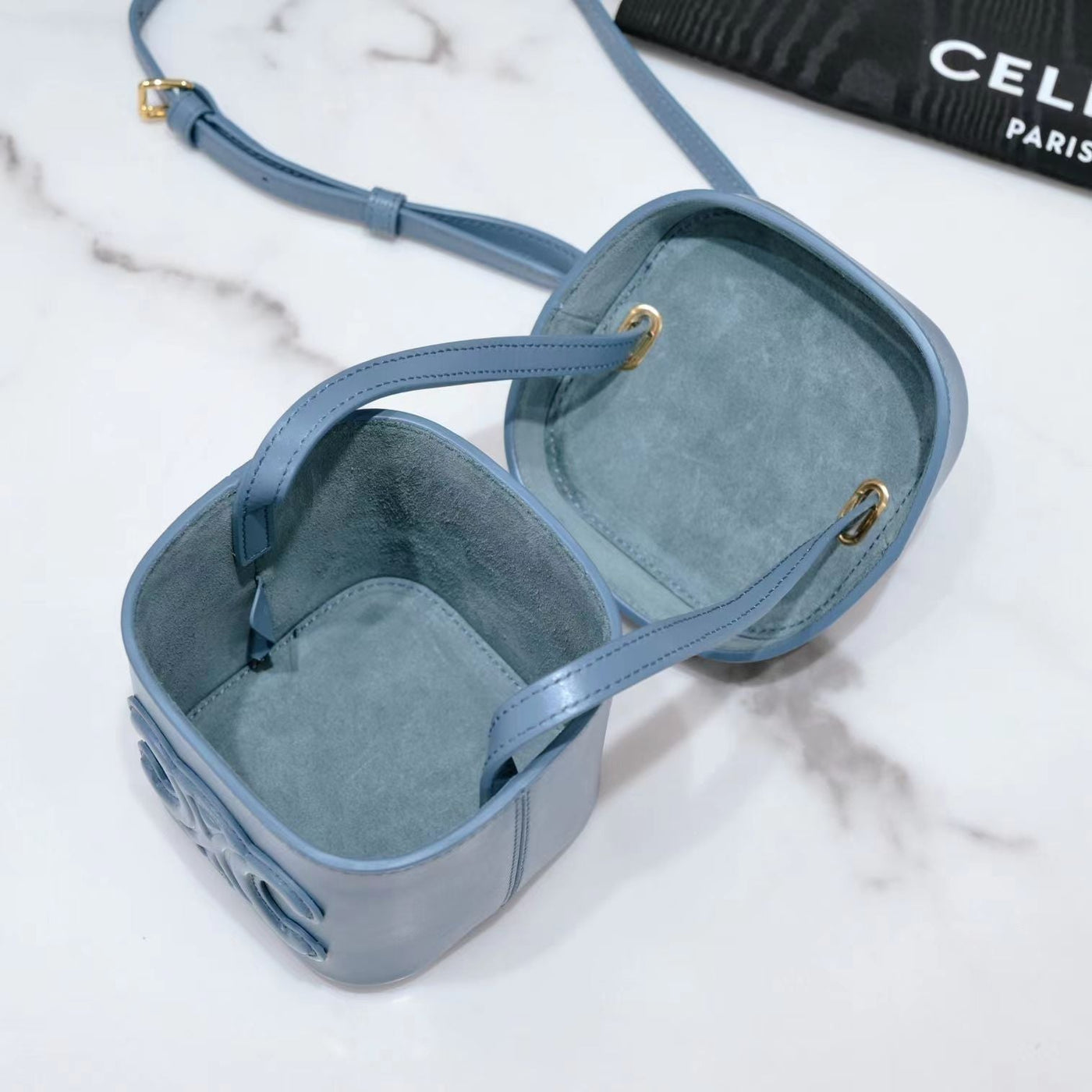 SQUARE BOX CROSSBODY BAG 11 AZURE BLUE CALFSKIN - Product Image 5