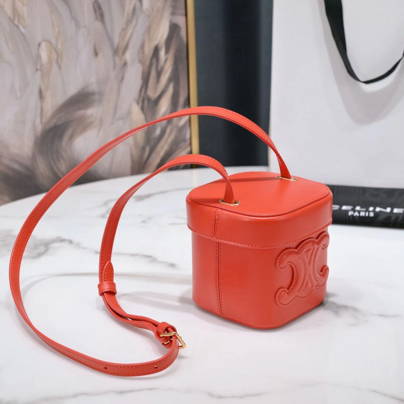 SQUARE BOX CROSSBODY BAG 11 FIRE ORANGE CALFSKIN - Product Image 2