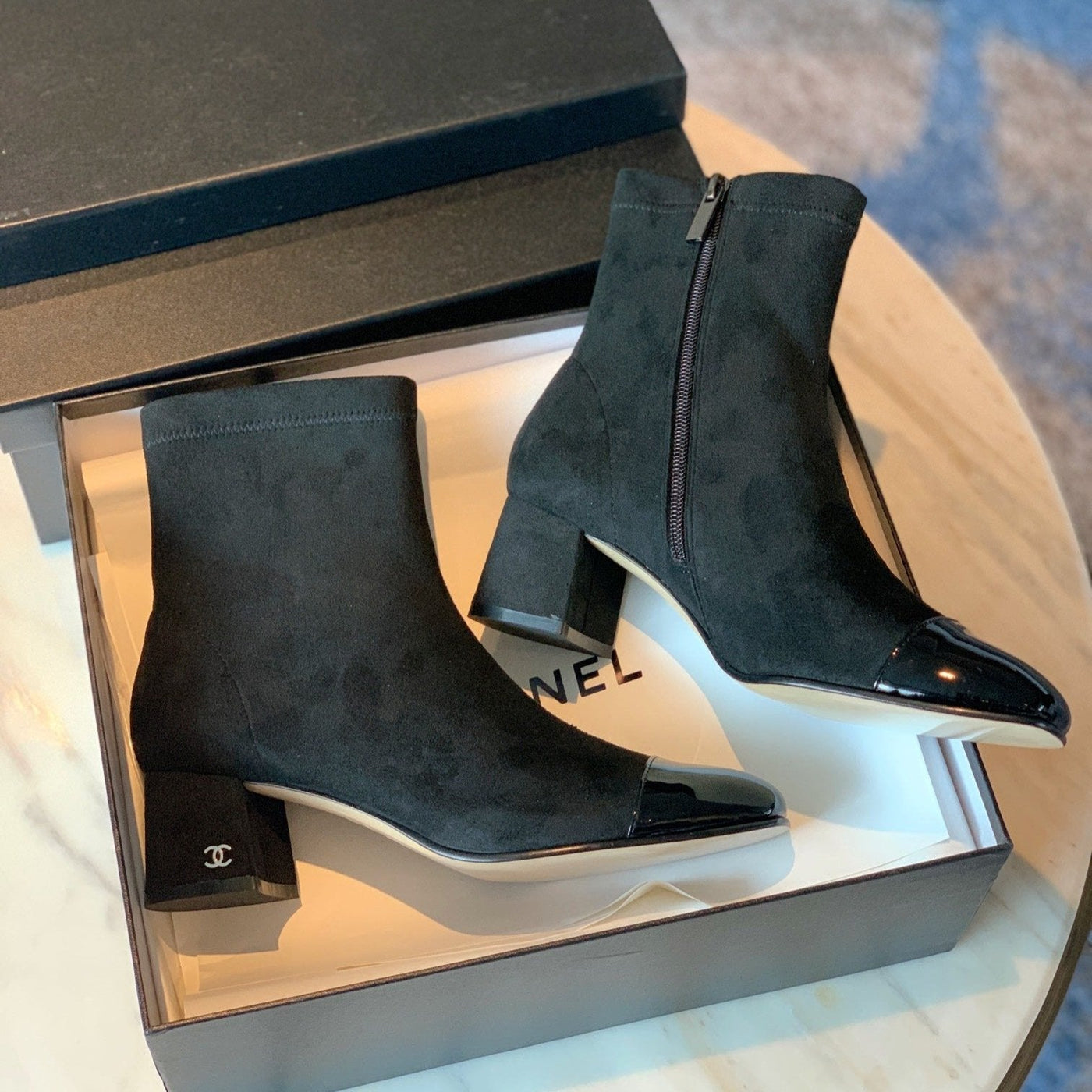 CC Ankle Boots 50mm Black Suede And Glossy Lambskin 940056 | Studio Nafay