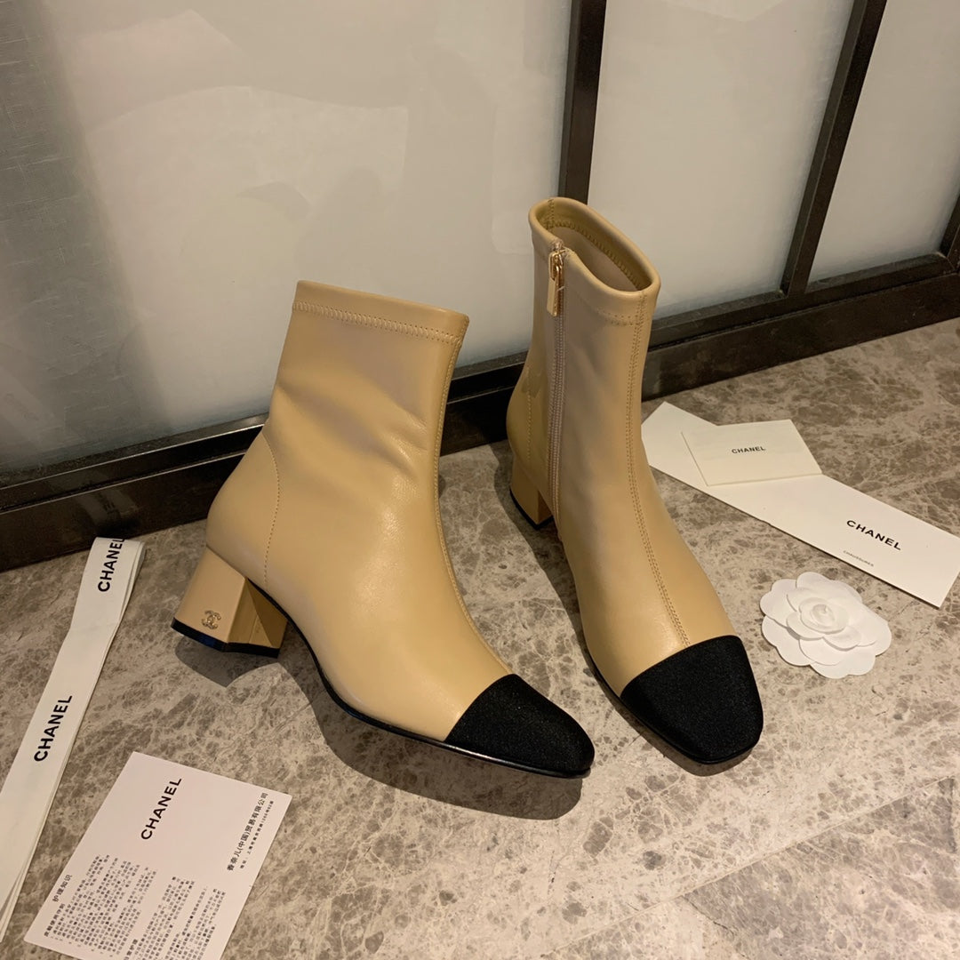 CC Ankle Boots 50mm Beige Lambskin And Lycra Fabric 940058 | Studio Nafay