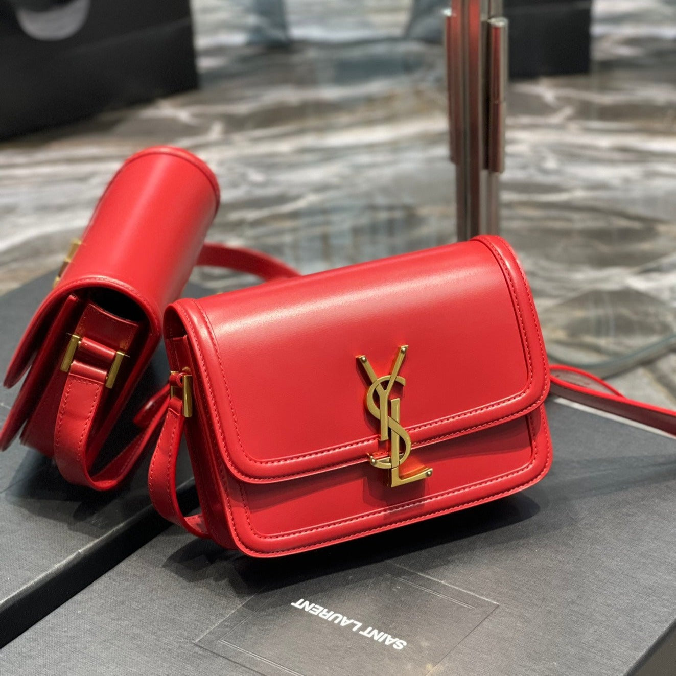 SOLFERINO SMALL 19 RED CALFSKIN GOLD HARDWARE | Studio Nafay