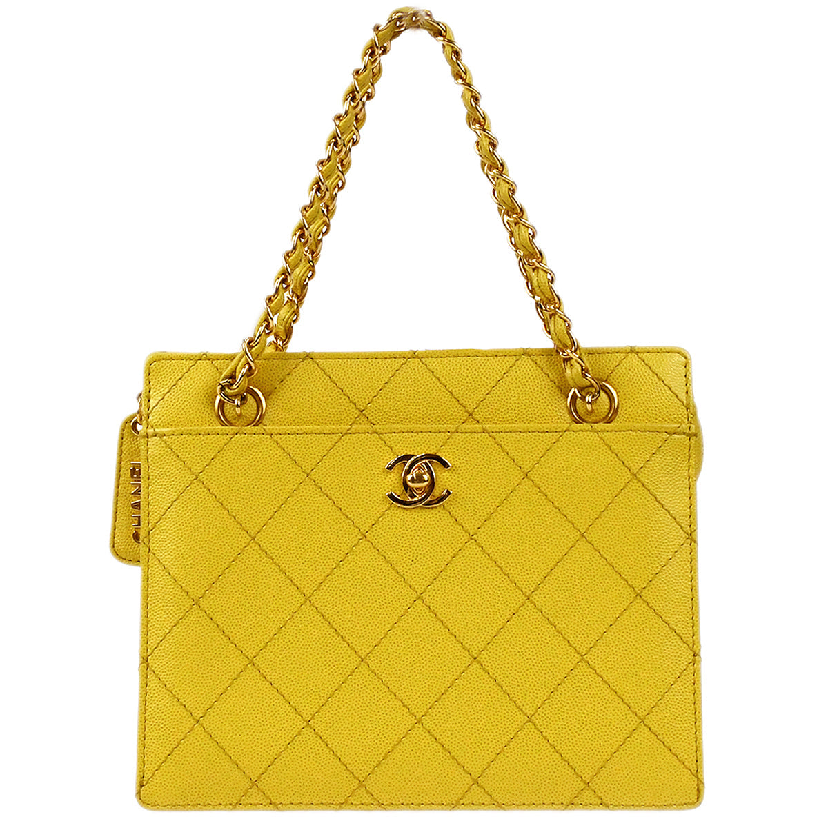 CHANEL Chain Tote Handbag Yellow Caviar 97762 - Product Image 2