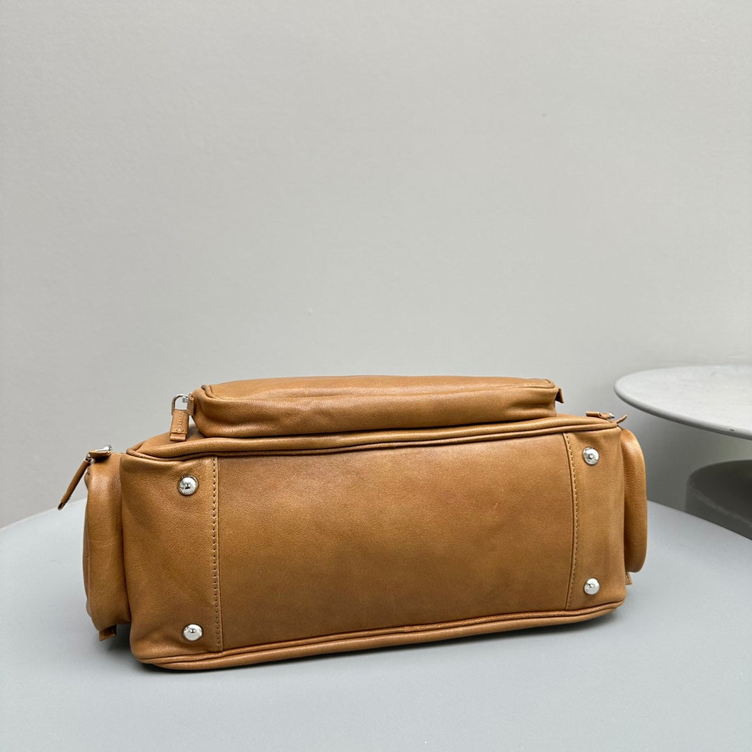 BIKER BAG 31 IN CARAMEL BROWN CALFSKIN - Product Image 9