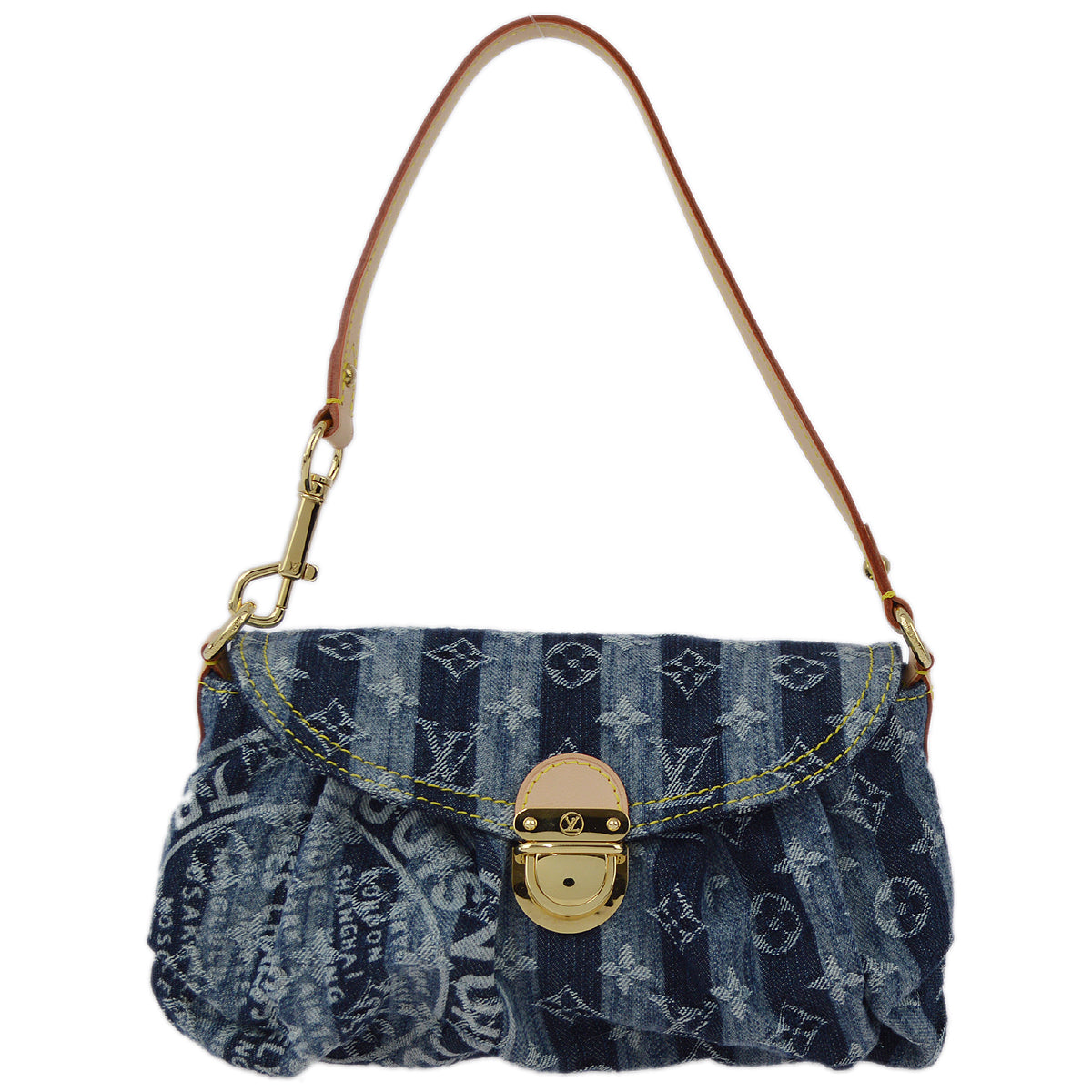 Louis Vuitton Mini Pleaty Handbag Monogram Denim Blue in Blue
