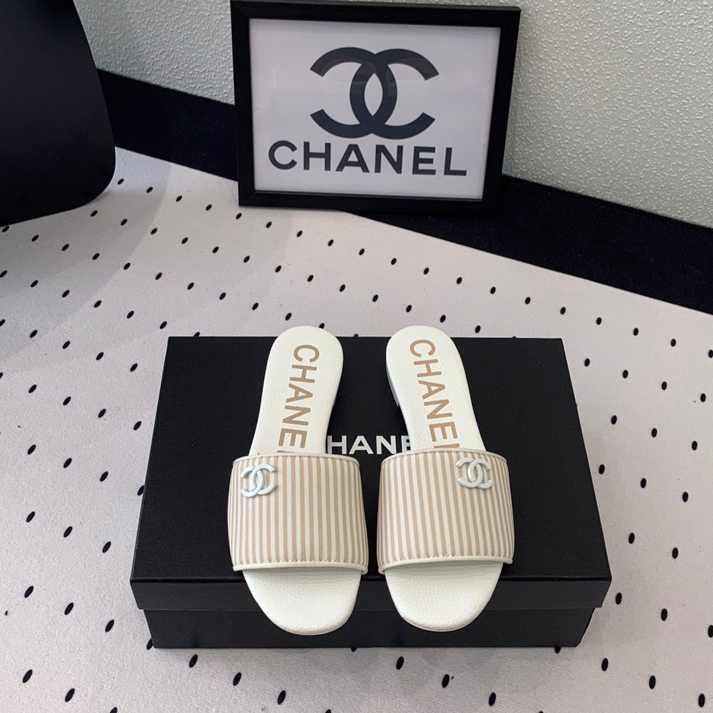 mule sandal striped beige white - Product Image 2