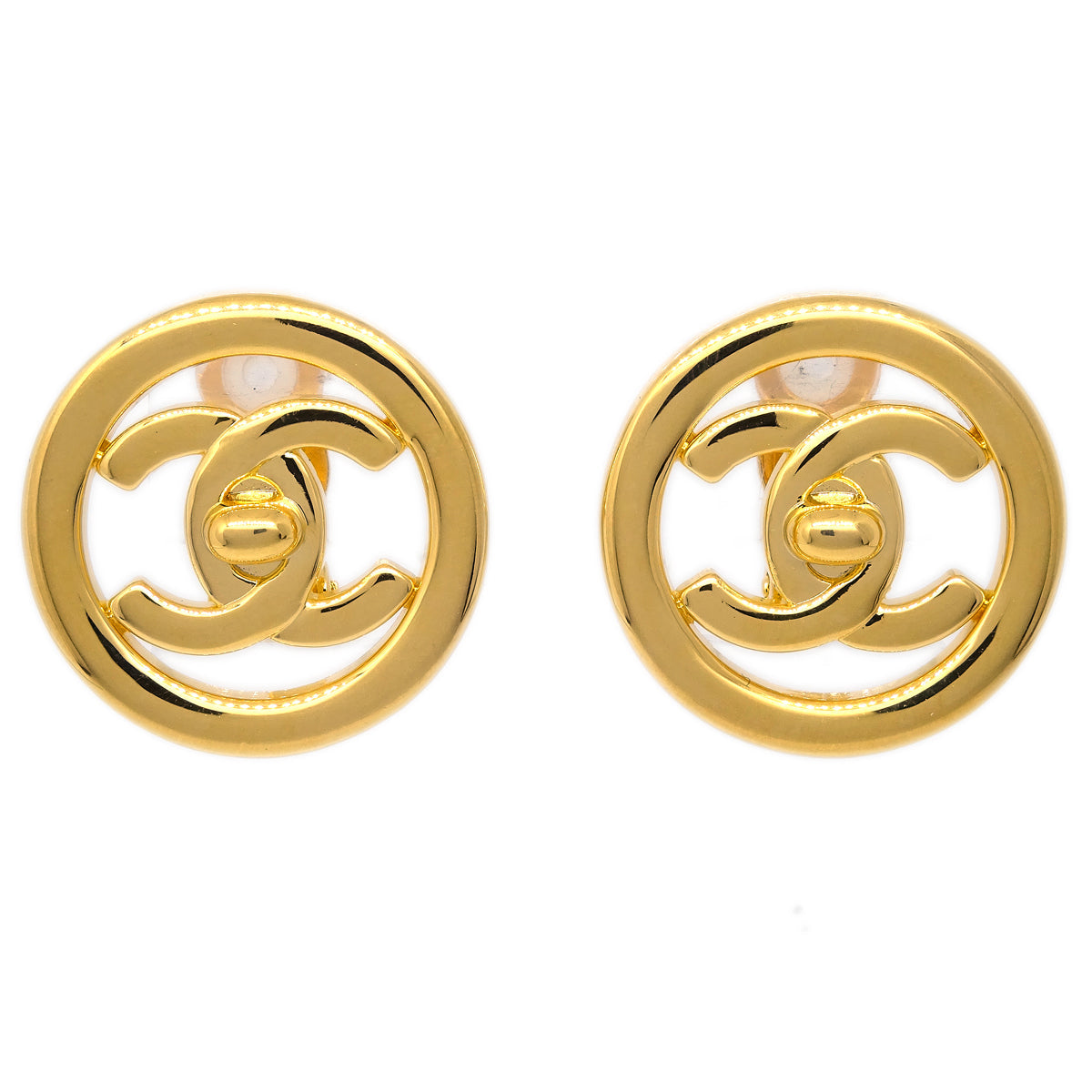 Chanel CC Turnlock Button Earrings Gold Clip-On 97P | Studio Nafay