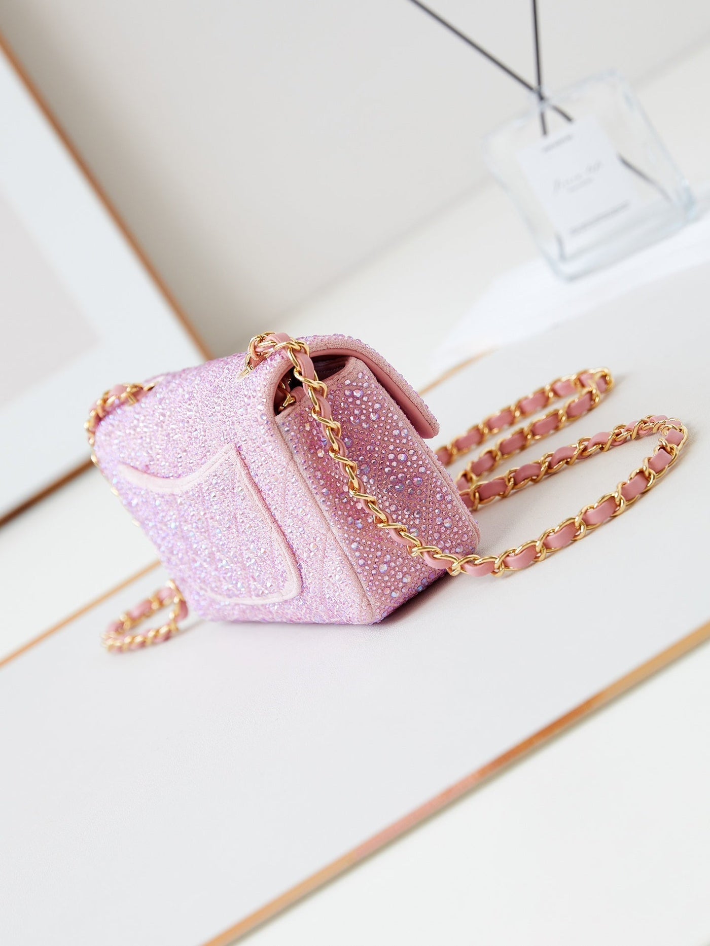 24b mini flap bag 20cm pink lambskin silver purple diamond - Product Image 5