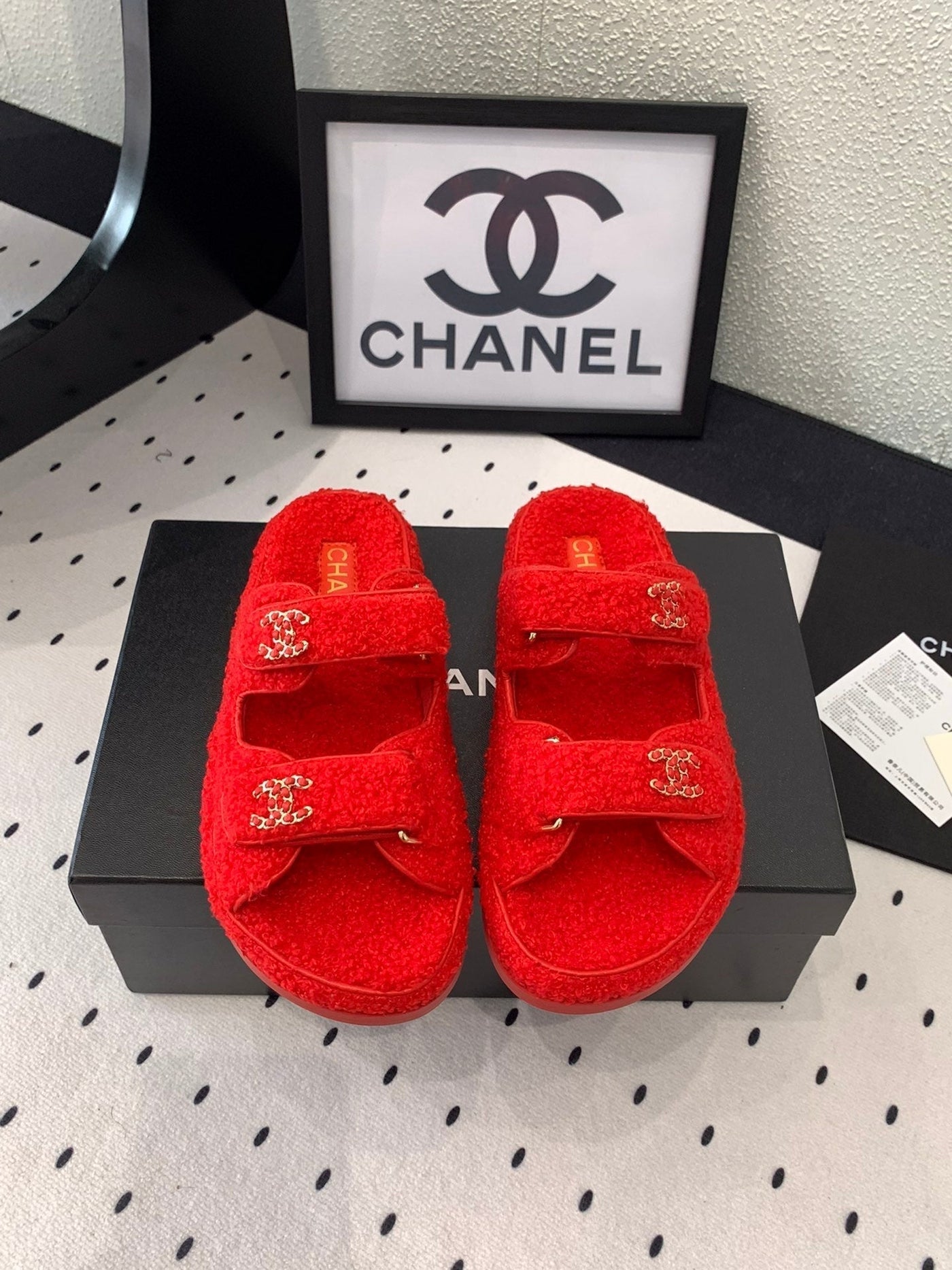 CC DAD SANDAL MULE IN CRIMSON RED LAMB FUR - Product Image 3