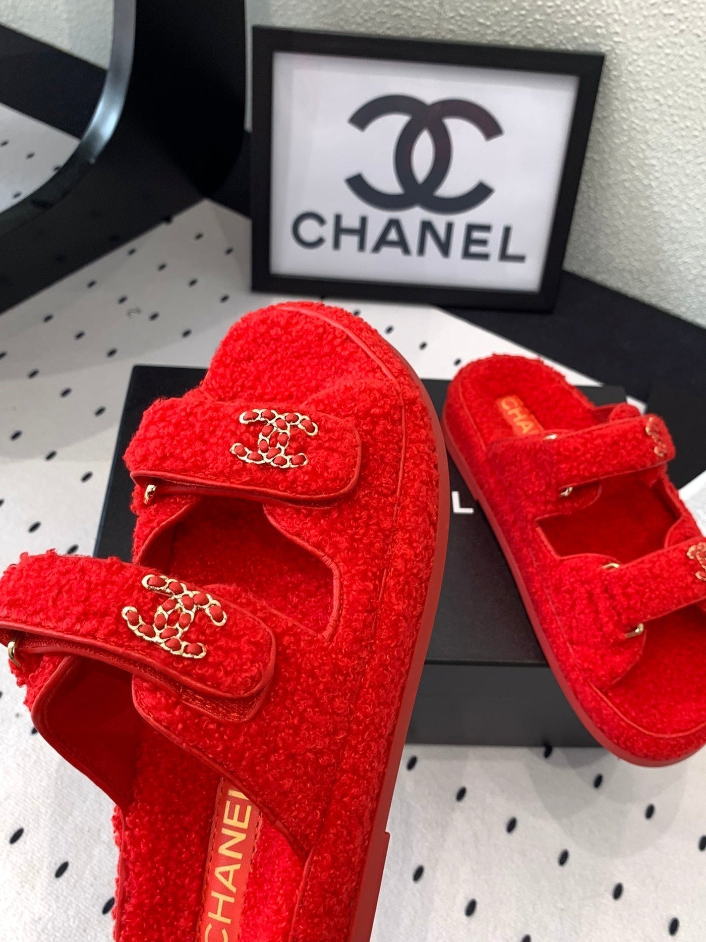 CC DAD SANDAL MULE IN CRIMSON RED LAMB FUR - Product Image 5