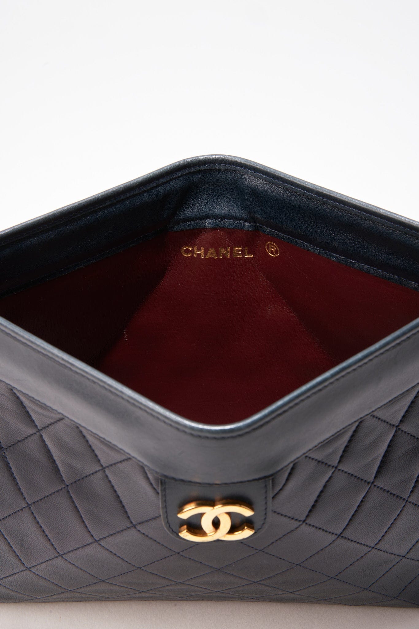 Chanel Navy Leather Clutch Bag With 24K Gold Plated Hardware - Product Image 2