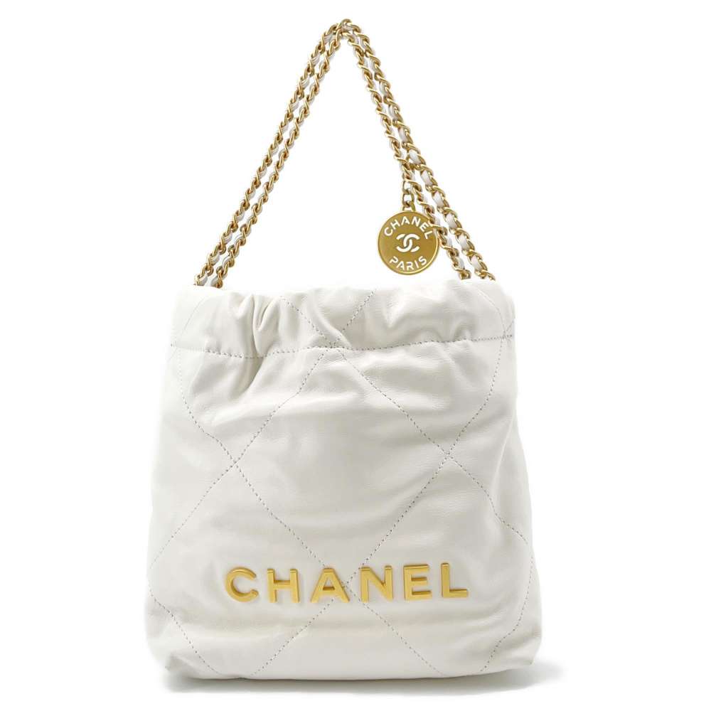 CHANEL CHANEL 22 Handbag White Shiny Calf Leather Size Mini - Product Image 2
