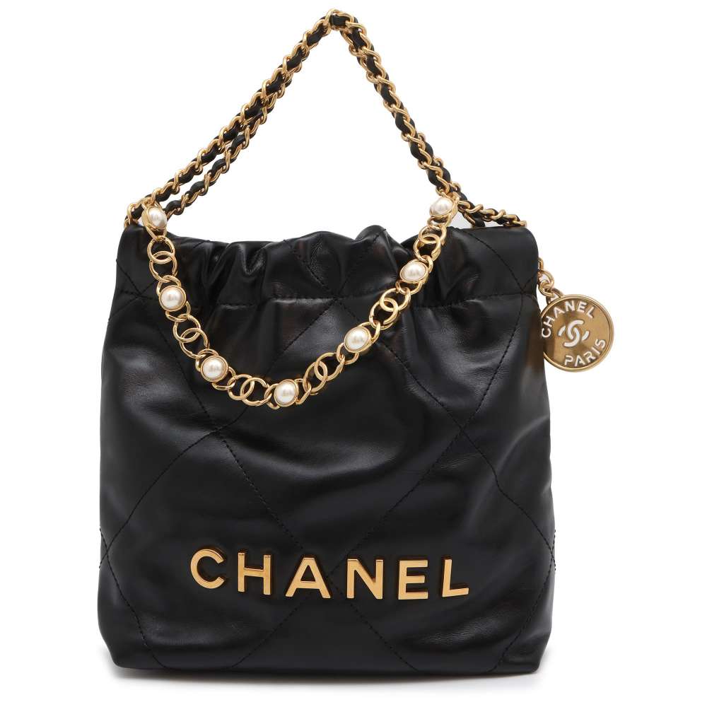 CHANEL CHANEL 22 Pearl 2wayHandbag Black Shiny Calf Leather Size Mini - Product Image 2