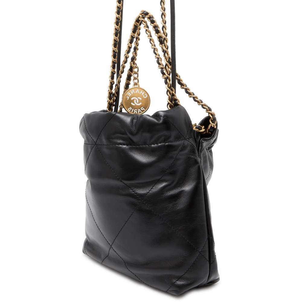 CHANEL CHANEL 22 ChainHandbag Black Shiny Calf Leather Size Mini | Studio Nafay