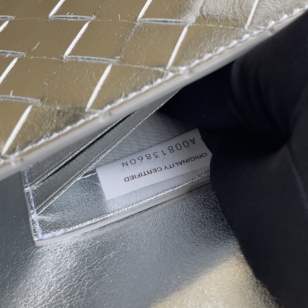 Andiamo Intrecciato Metallic Leather Long Clutch In Silver Designer Clutch for Women - Product Image 9