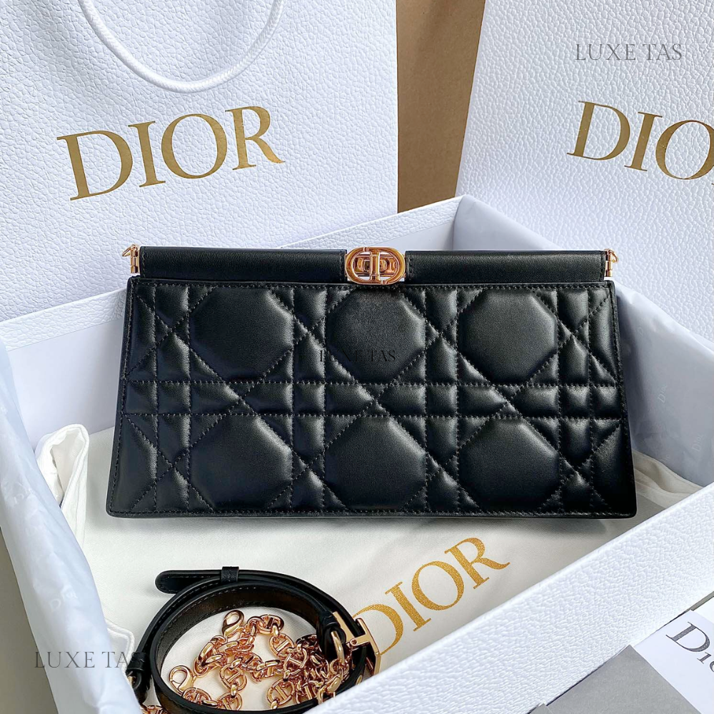 Black Cannage Lambskin D Caro Colle Noire Clutch with Chain Leather Crossbody Bag for Women - Product Image 2