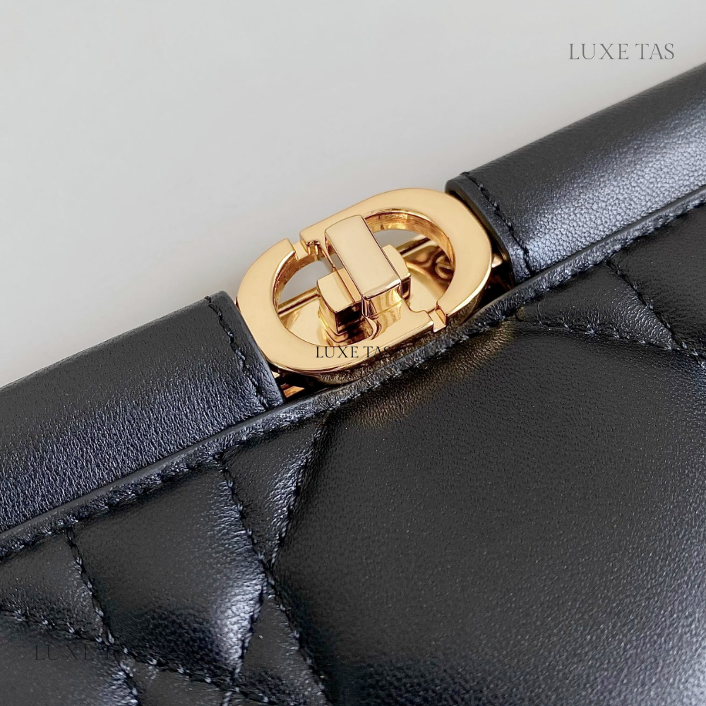 Black Cannage Lambskin D Caro Colle Noire Clutch with Chain Leather Crossbody Bag for Women - Product Image 7