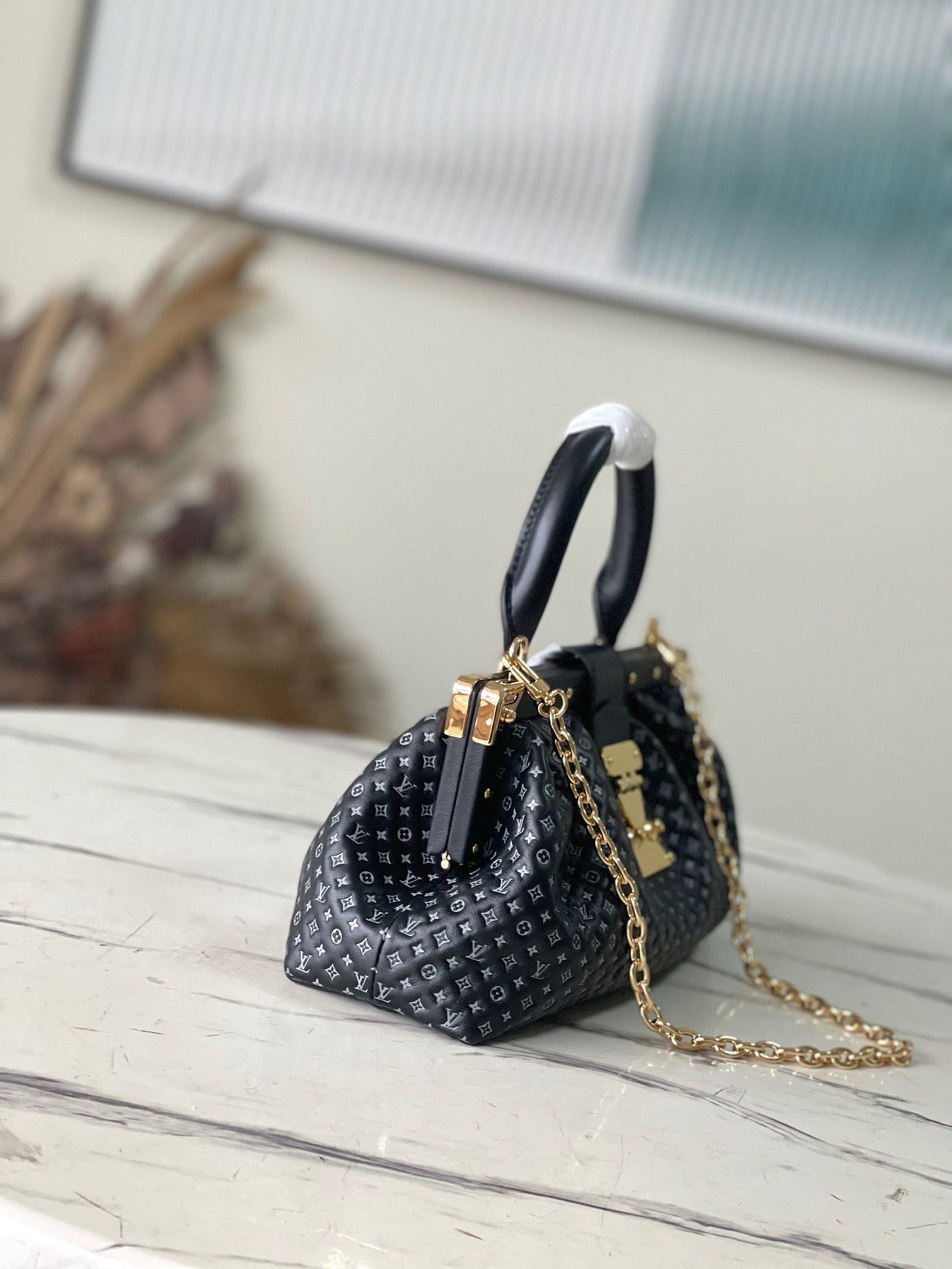 Black Monogram Clutch Leather Handbag for Women - Product Image 3