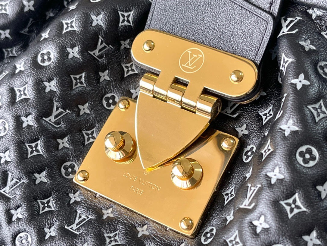 Black Monogram Clutch Leather Handbag for Women - Product Image 6