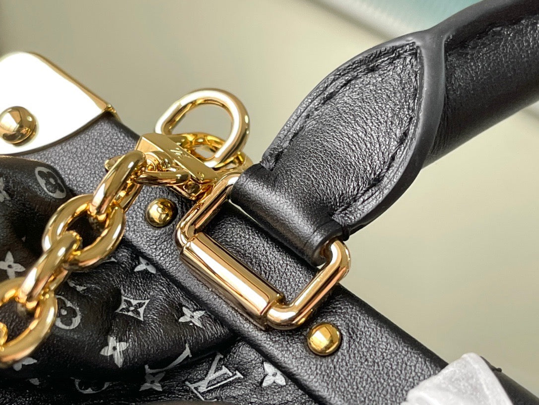 Black Monogram Clutch Leather Handbag for Women - Product Image 8
