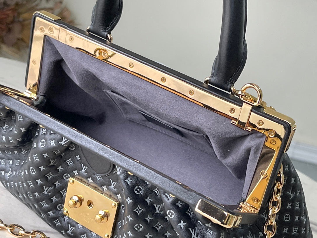 Black Monogram Clutch Leather Handbag for Women - Product Image 9