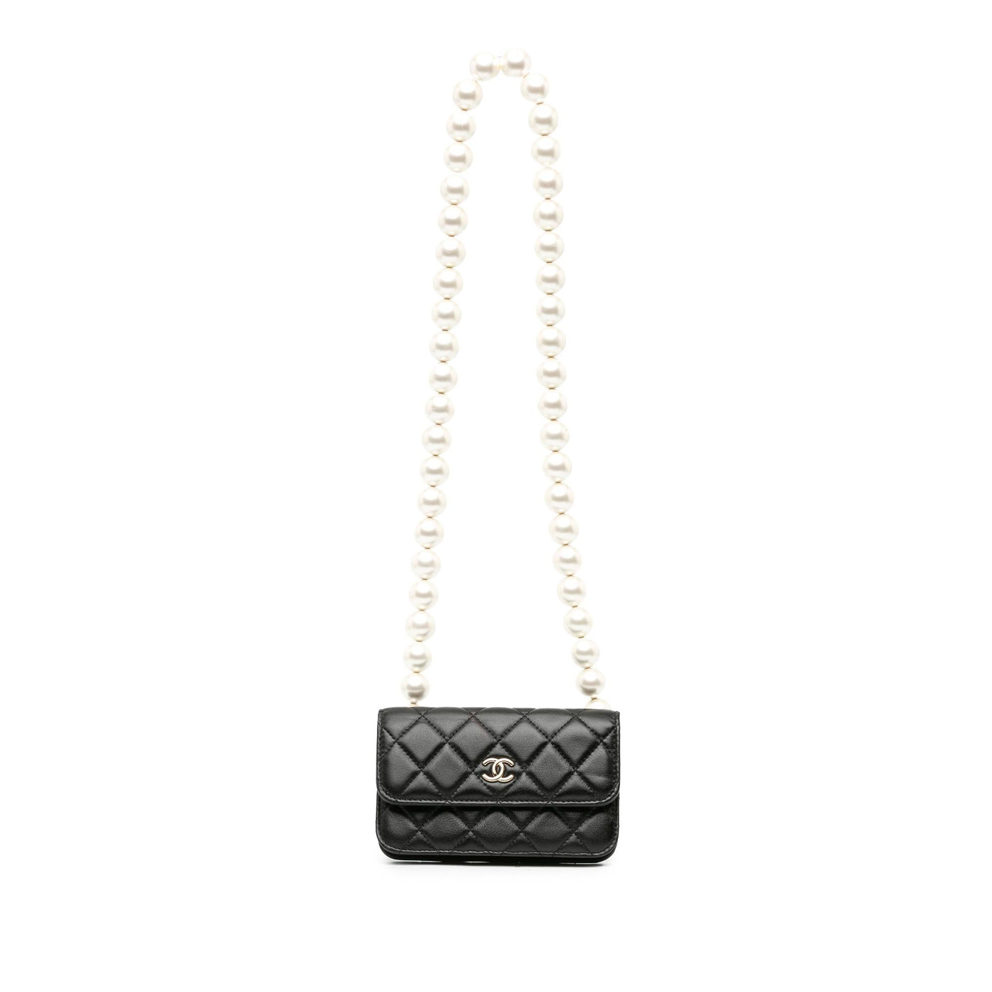Chanel CC Lambskin About Pearls Card Holder On Chain | Studio Nafay