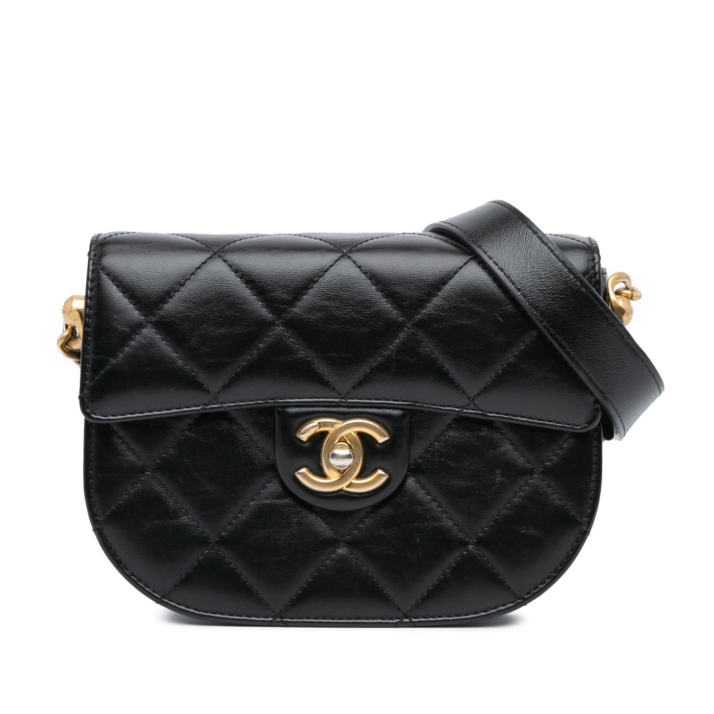 Chanel CC Quilted Calfskin Round Moon Messenger Flap | Studio Nafay