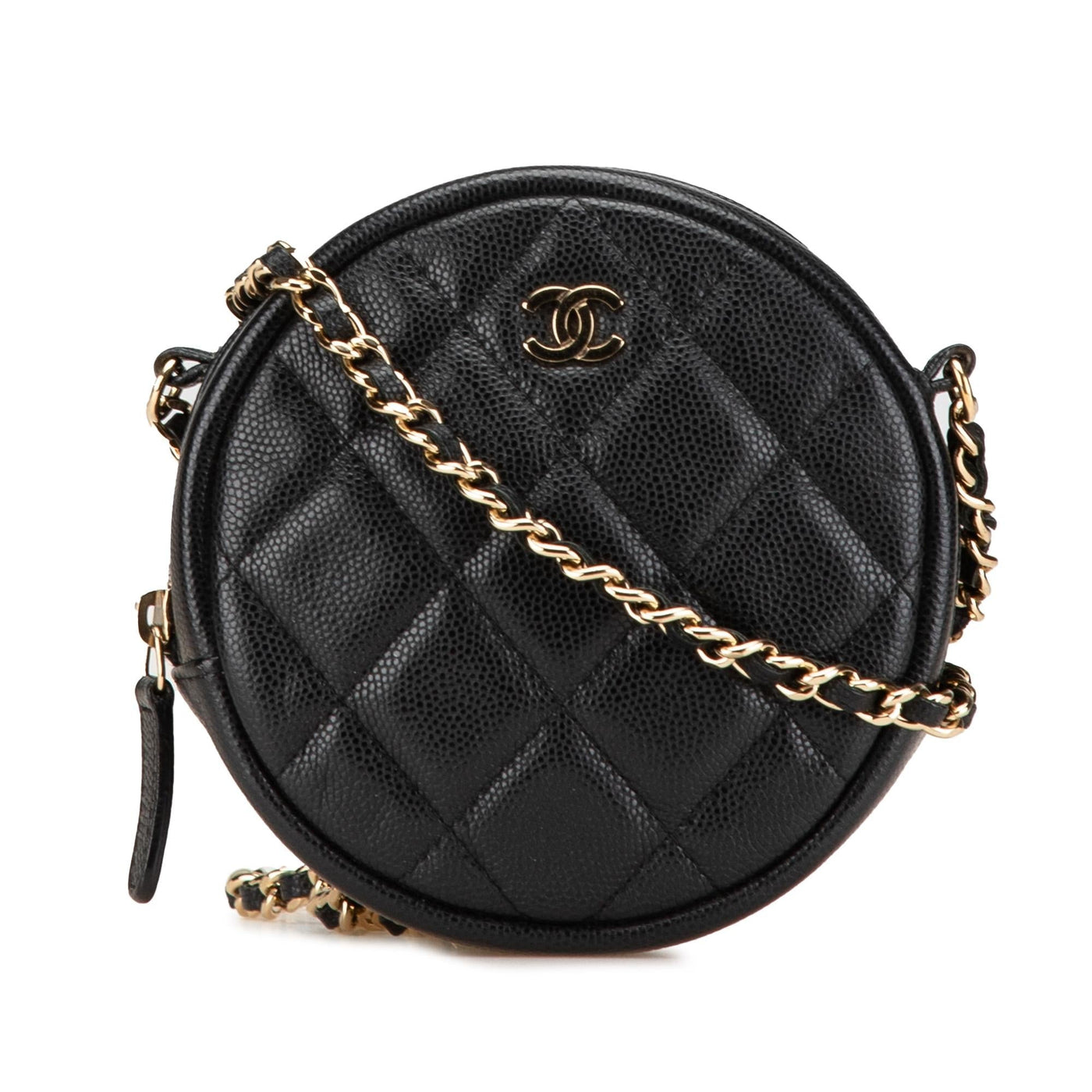 Chanel CC Quilted Caviar Round Clutch With Chain | Studio Nafay