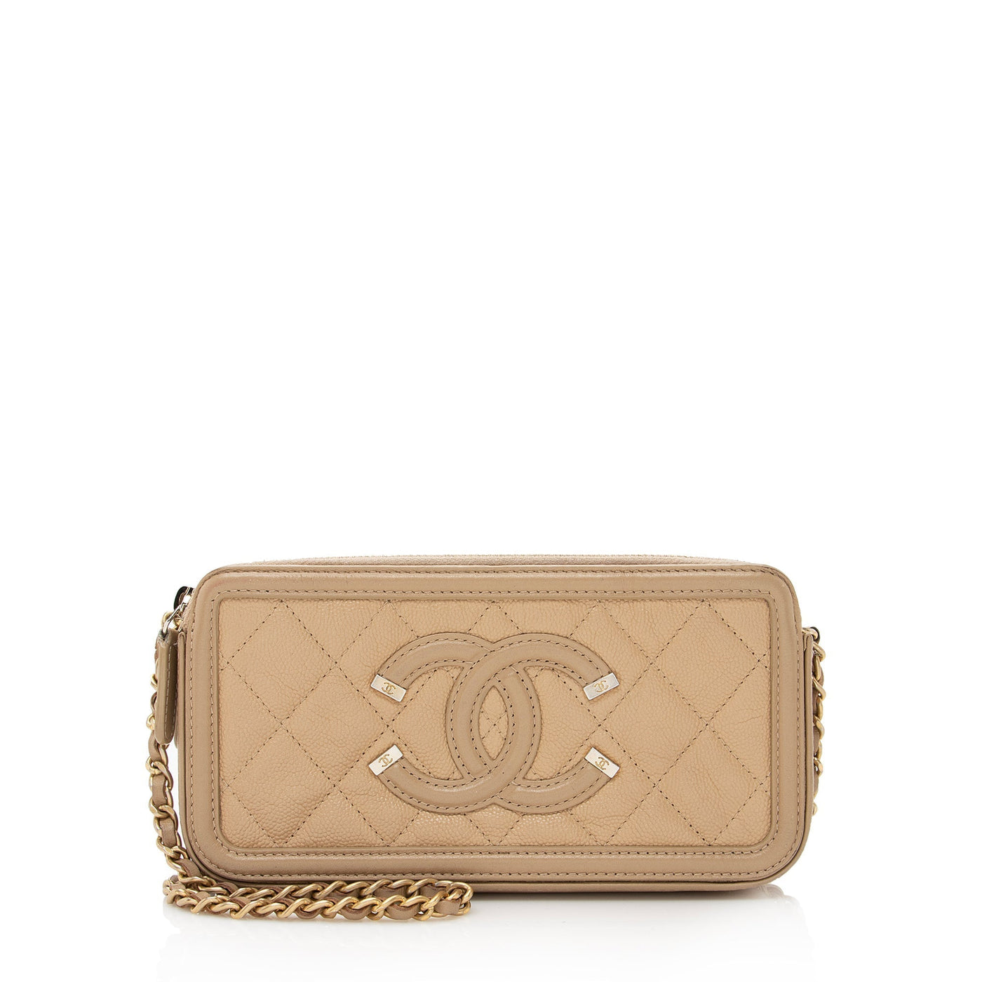 Chanel Grained Calfskin CC Filigree Clutch with Chain | Studio Nafay