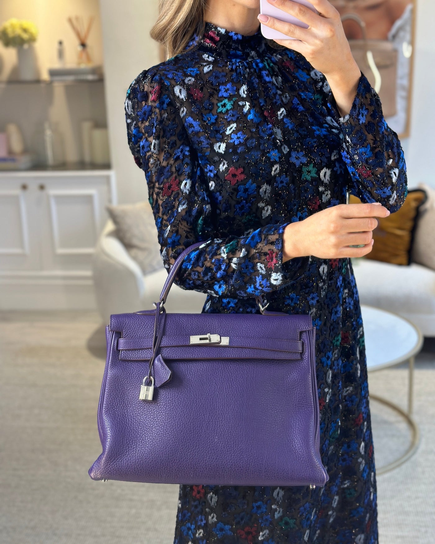 Hermes Kelly 35 Retourne Bag in Iris Togo Leather with Palladium Hardware - Product Image 3