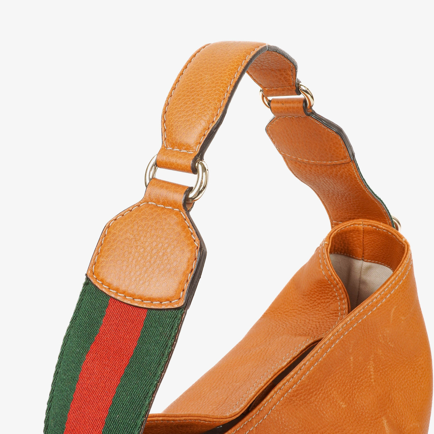 Gucci Web Striped Brown Lerahter Hobo Bag - Product Image 5
