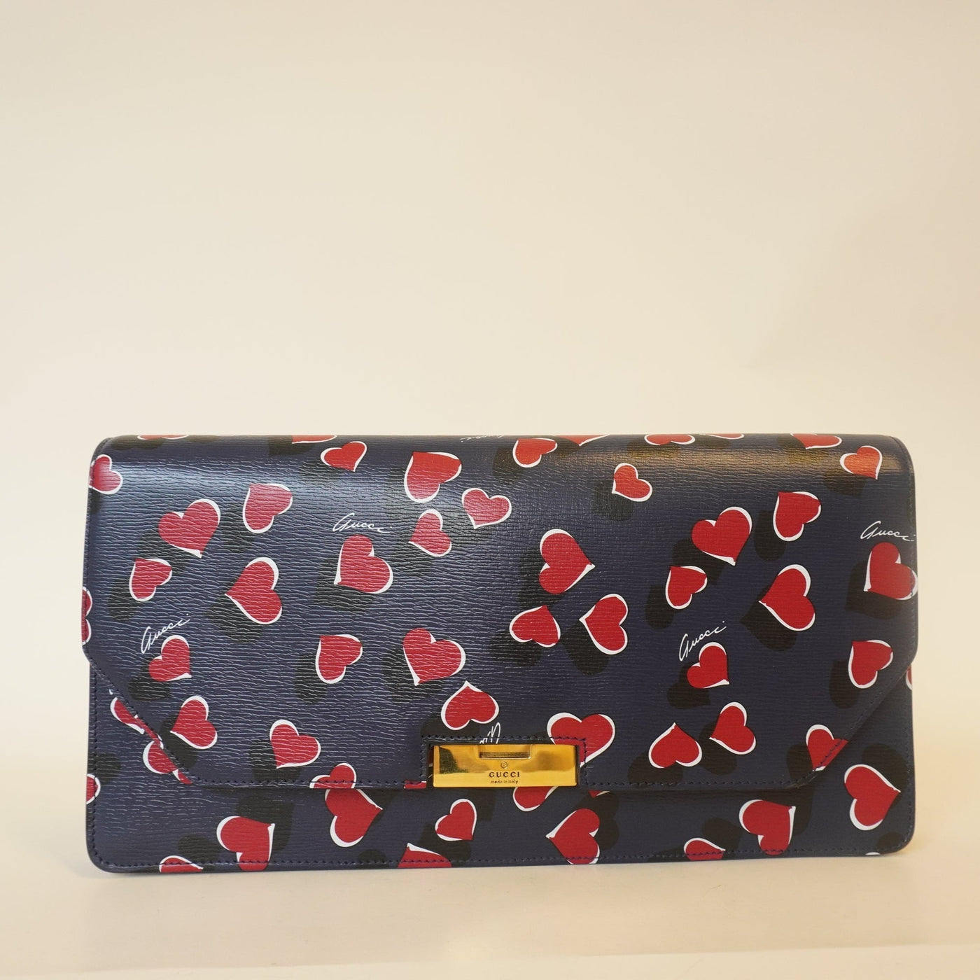 GG Blue Textured Calfskin Heartbeat Clutch