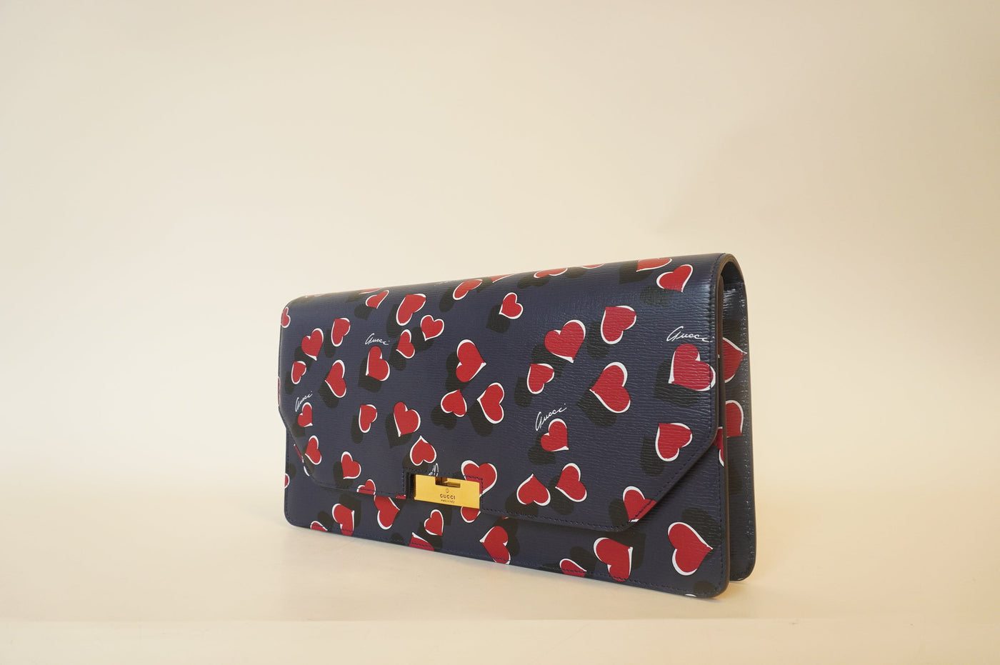GG Blue Textured Calfskin Heartbeat Clutch