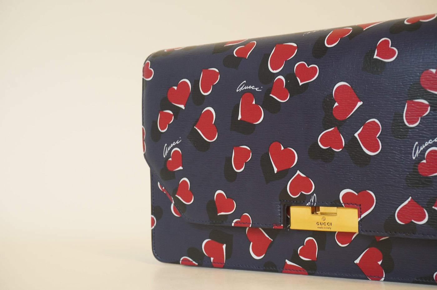 GG Blue Textured Calfskin Heartbeat Clutch